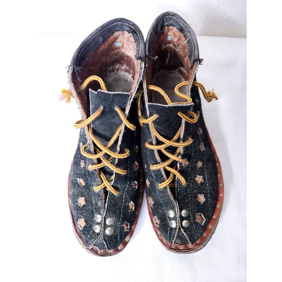 VTG Leather Suede Shoes Lace Up Leather Shoes with Stars Bowling Clown Style 10 - Picture 3 of 10